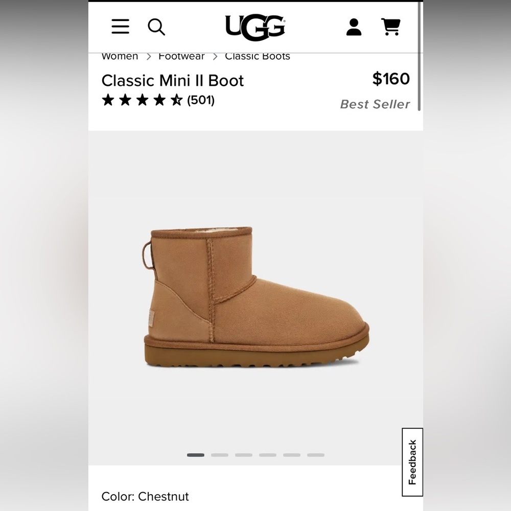 UGG classic mini II boot, women’s size 9, chestnut color. Worn 2 times only!